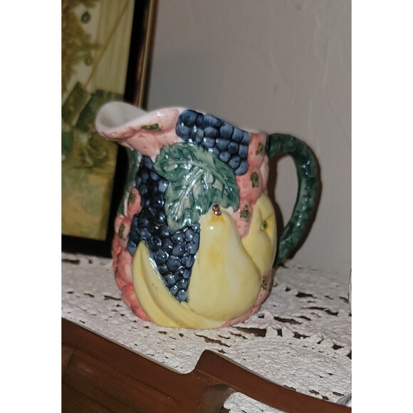 High Relief Pottery Creamer Colorful Farm Fruits Veg 80s 90s FLOWERS INC. VTG - Picture 9 of 14